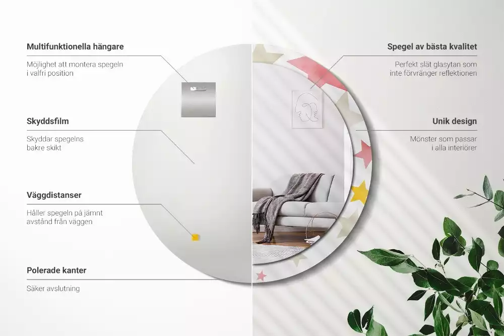 Espejo redondo estampado Estrellas pastel