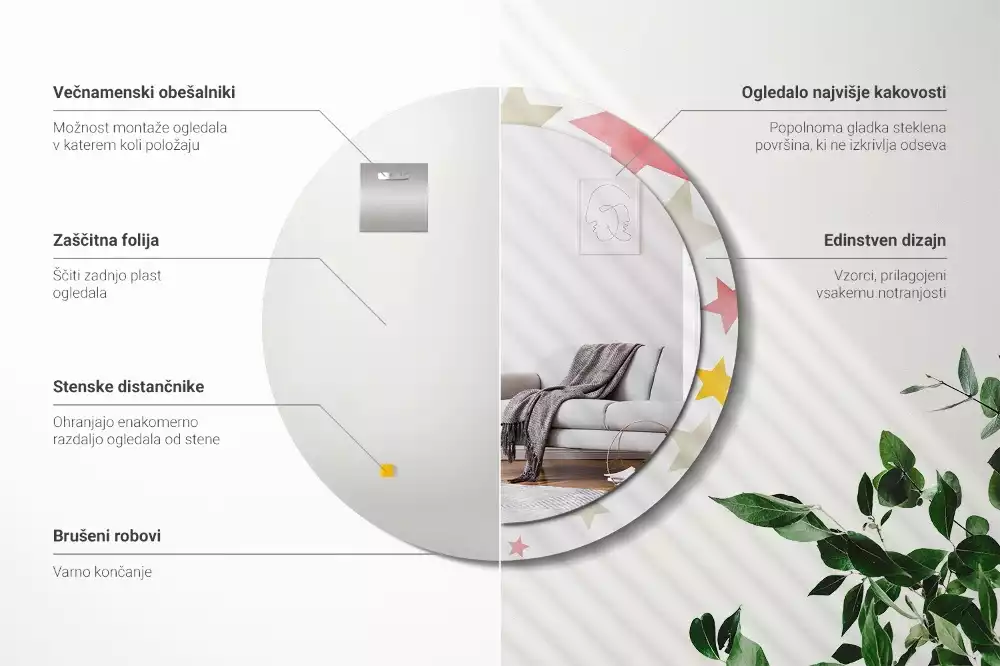 Espejo redondo estampado Estrellas pastel