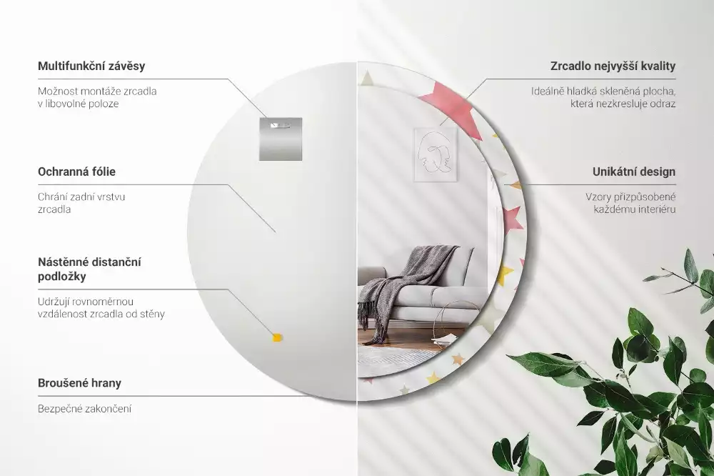 Espejo redondo estampado Estrellas pastel