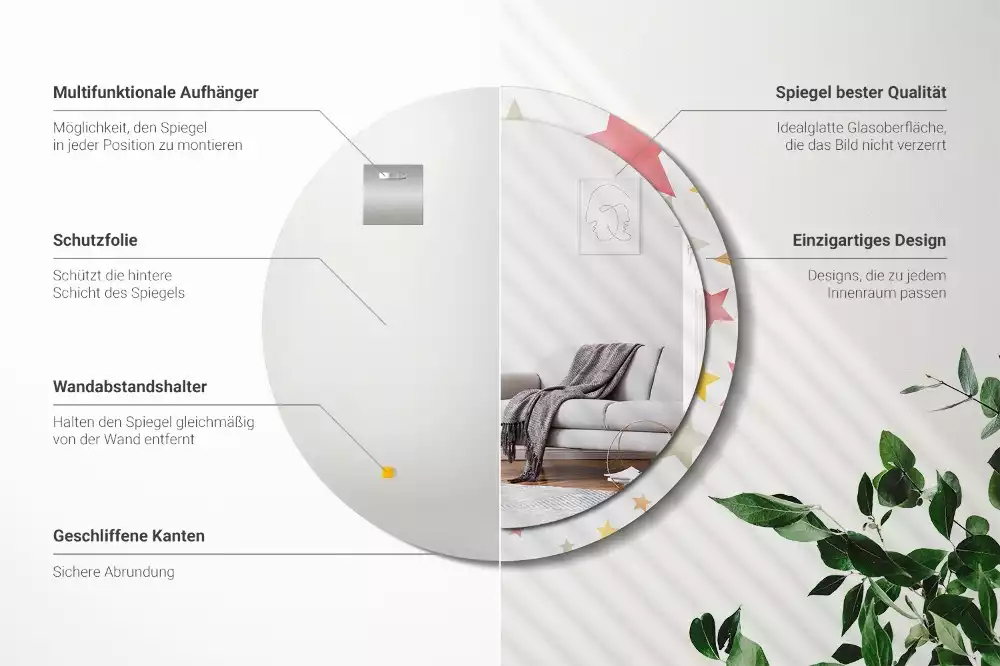 Espejo redondo estampado Estrellas pastel