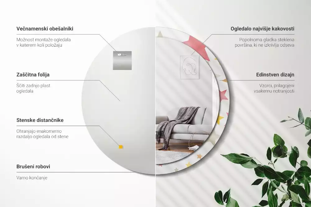 Espejo redondo estampado Estrellas pastel