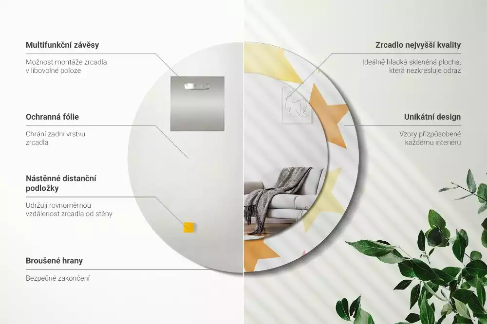 Espejo redondo estampado Estrellas pastel