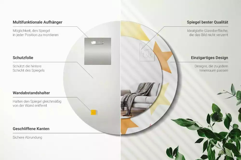 Espejo redondo estampado Estrellas pastel