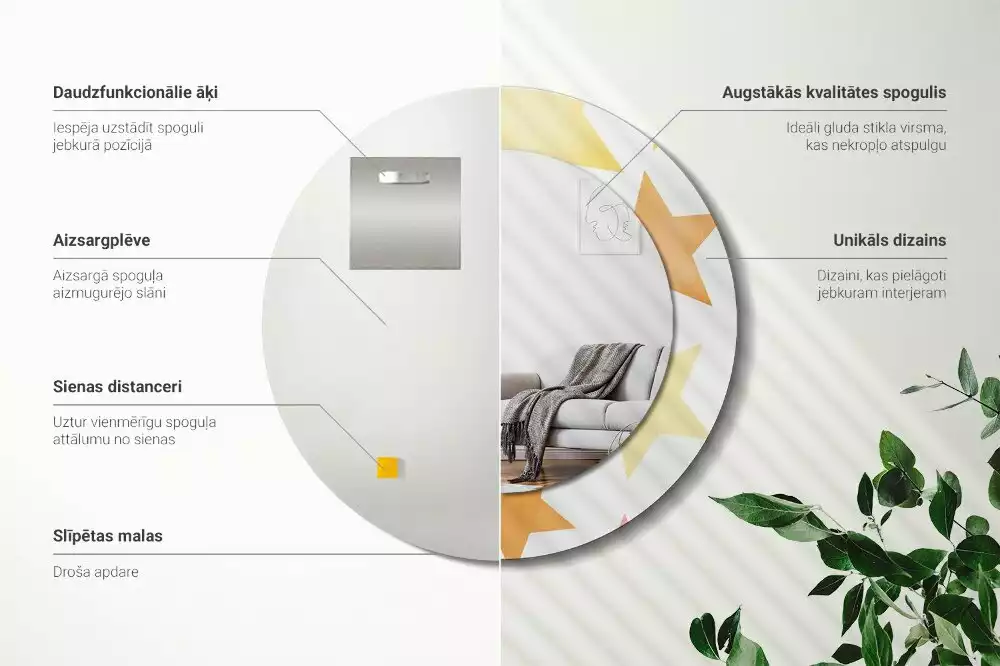 Espejo redondo estampado Estrellas pastel