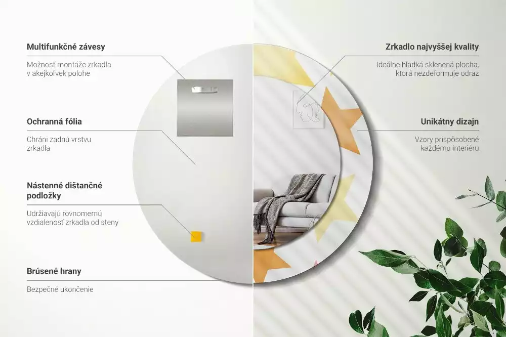 Espejo redondo estampado Estrellas pastel