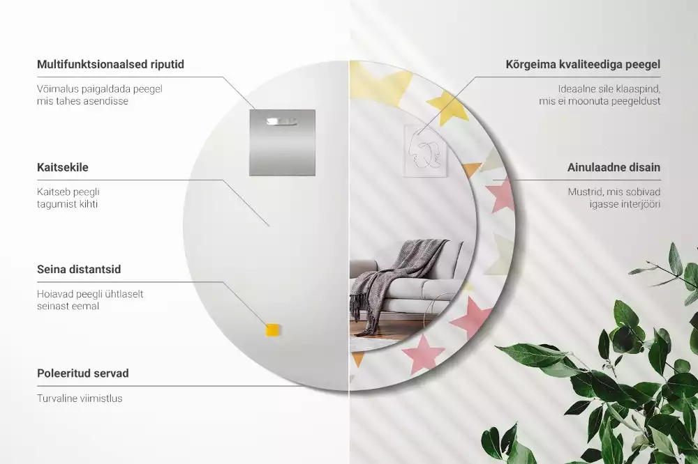 Espejo redondo estampado Estrellas pastel