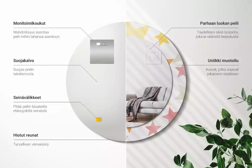 Espejo redondo estampado Estrellas pastel