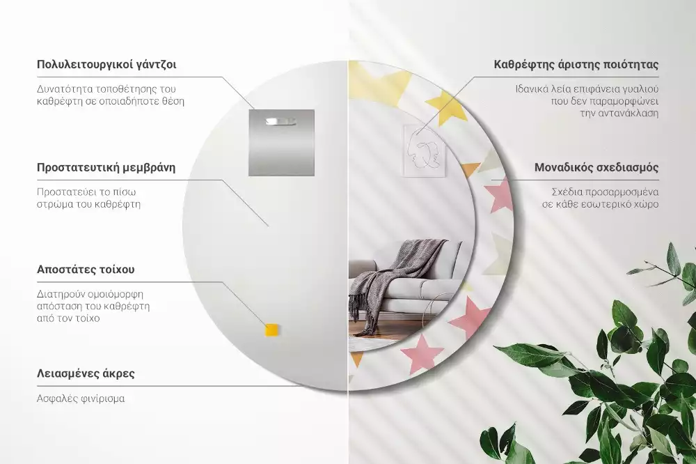 Espejo redondo estampado Estrellas pastel