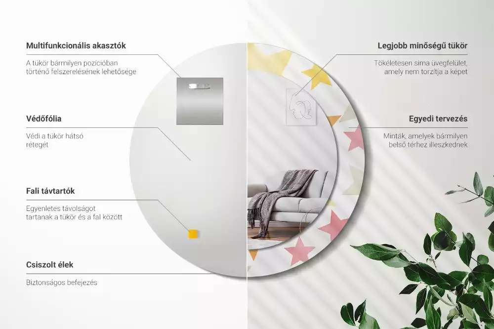 Espejo redondo estampado Estrellas pastel