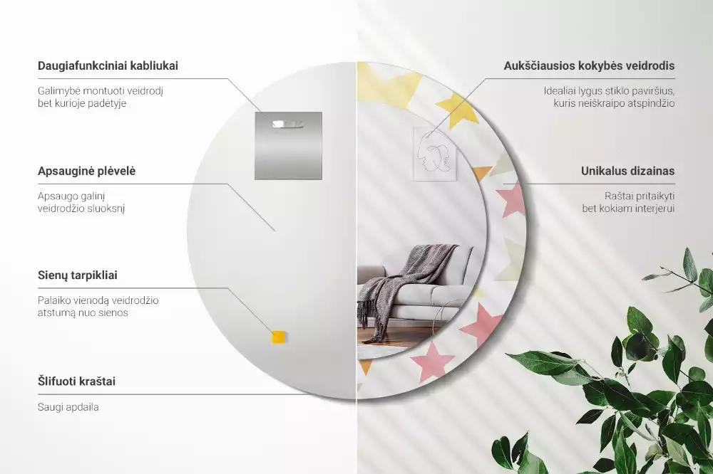 Espejo redondo estampado Estrellas pastel