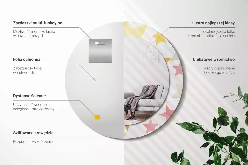 Espejo redondo estampado Estrellas pastel