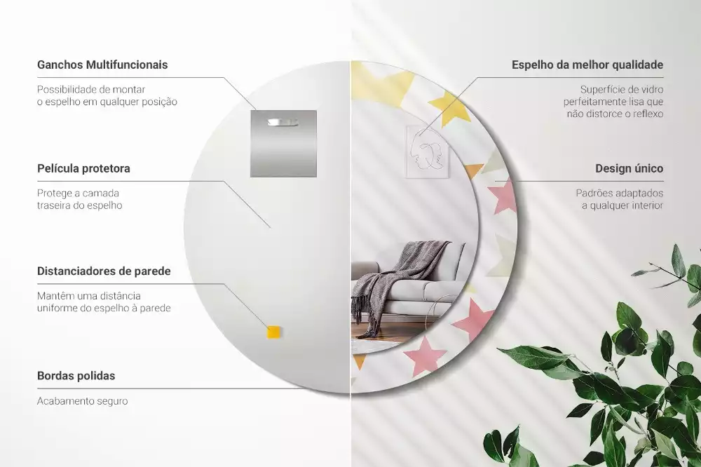 Espejo redondo estampado Estrellas pastel