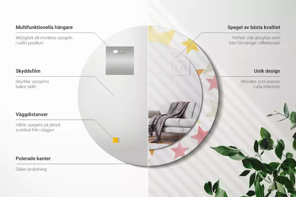 Espejo redondo estampado Estrellas pastel