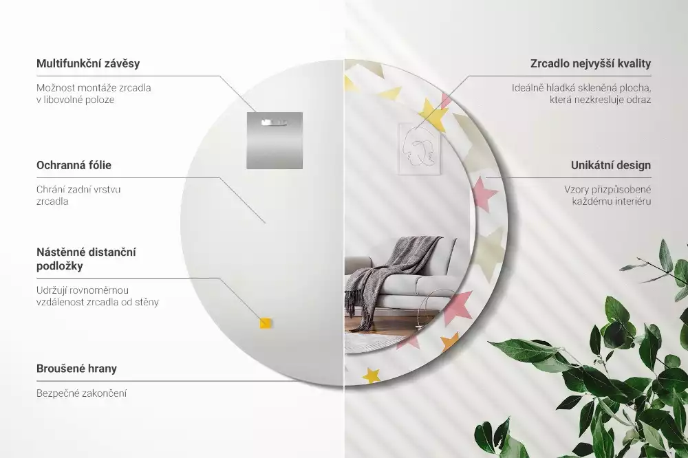 Espejo redondo estampado Estrellas pastel