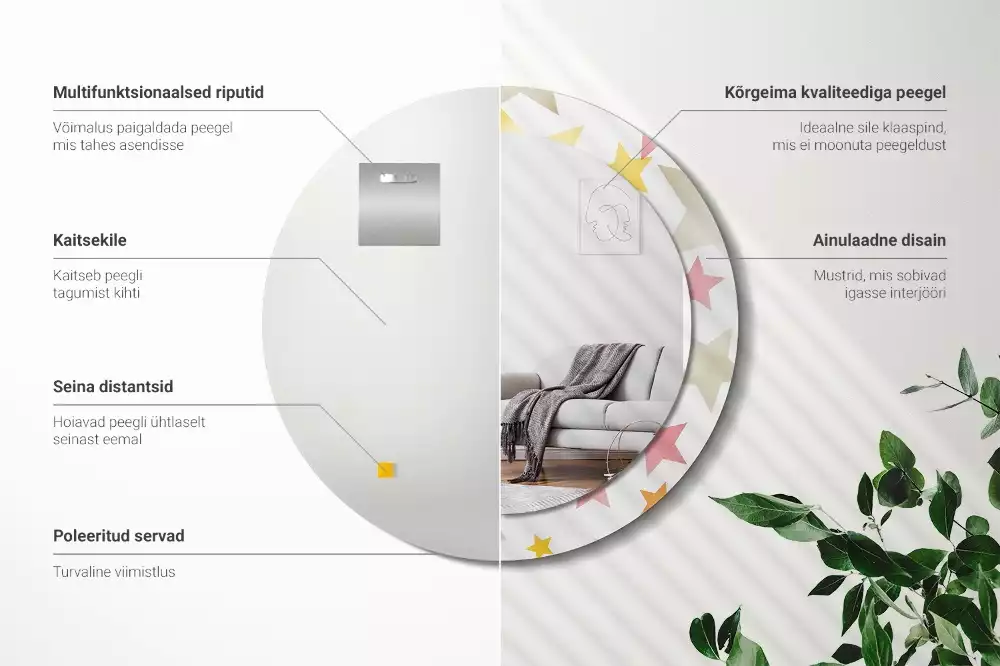 Espejo redondo estampado Estrellas pastel