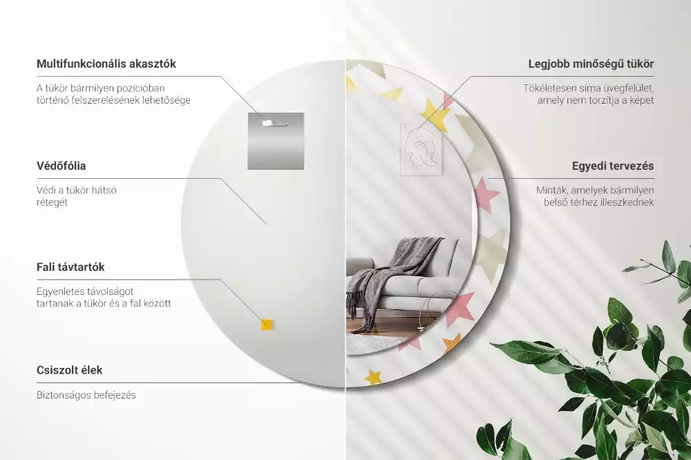 Espejo redondo estampado Estrellas pastel