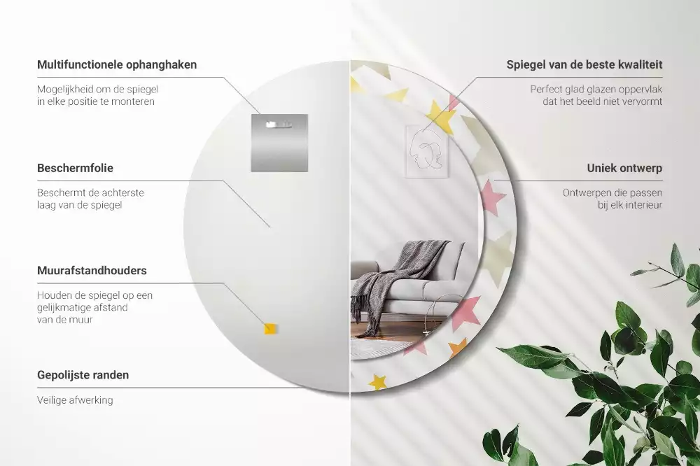 Espejo redondo estampado Estrellas pastel