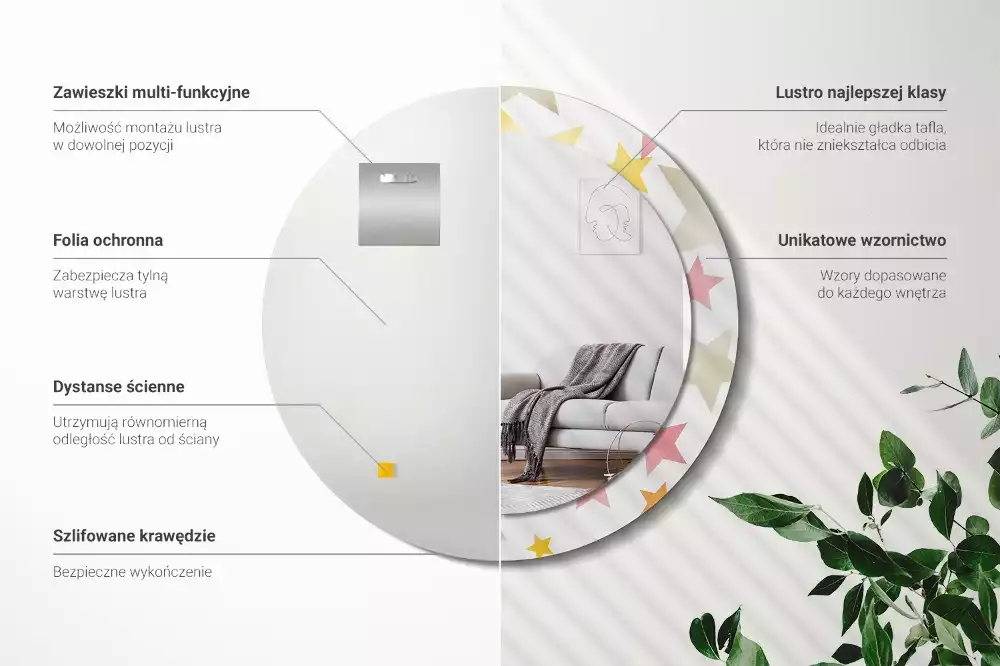 Espejo redondo estampado Estrellas pastel