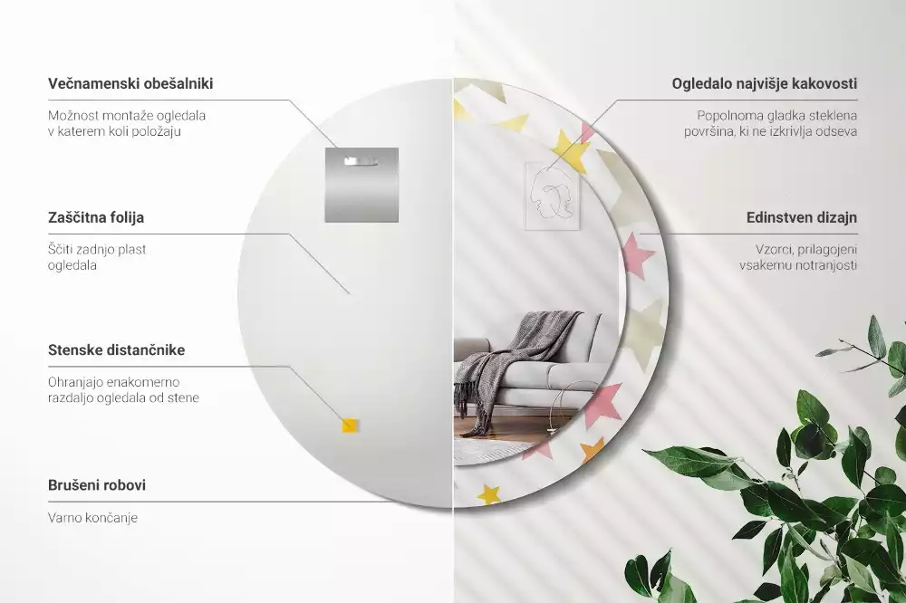 Espejo redondo estampado Estrellas pastel