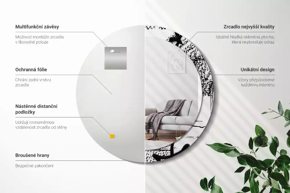 Espejo redondo estampado Patrón de grafiti