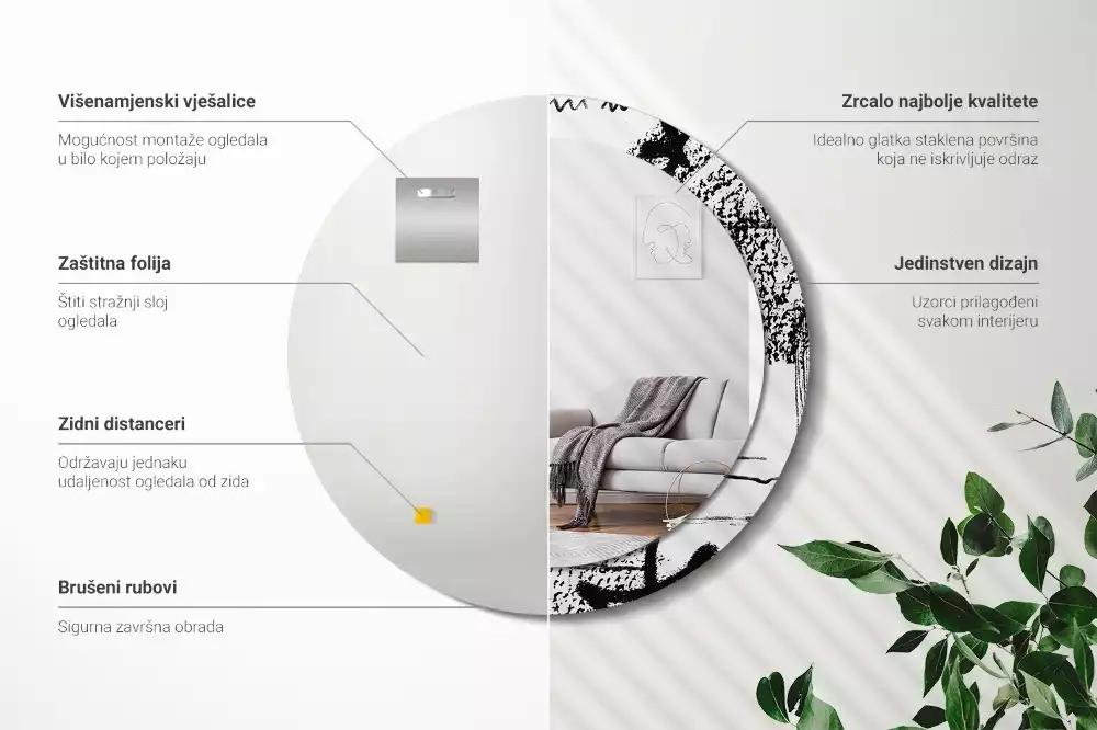 Espejo redondo estampado Patrón de grafiti