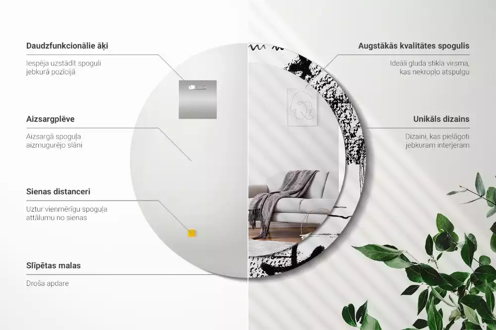 Espejo redondo estampado Patrón de grafiti