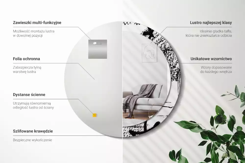 Espejo redondo estampado Patrón de grafiti