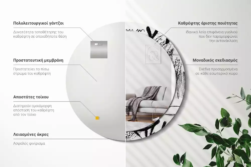 Espejo redondo estampado Patrón de grafiti