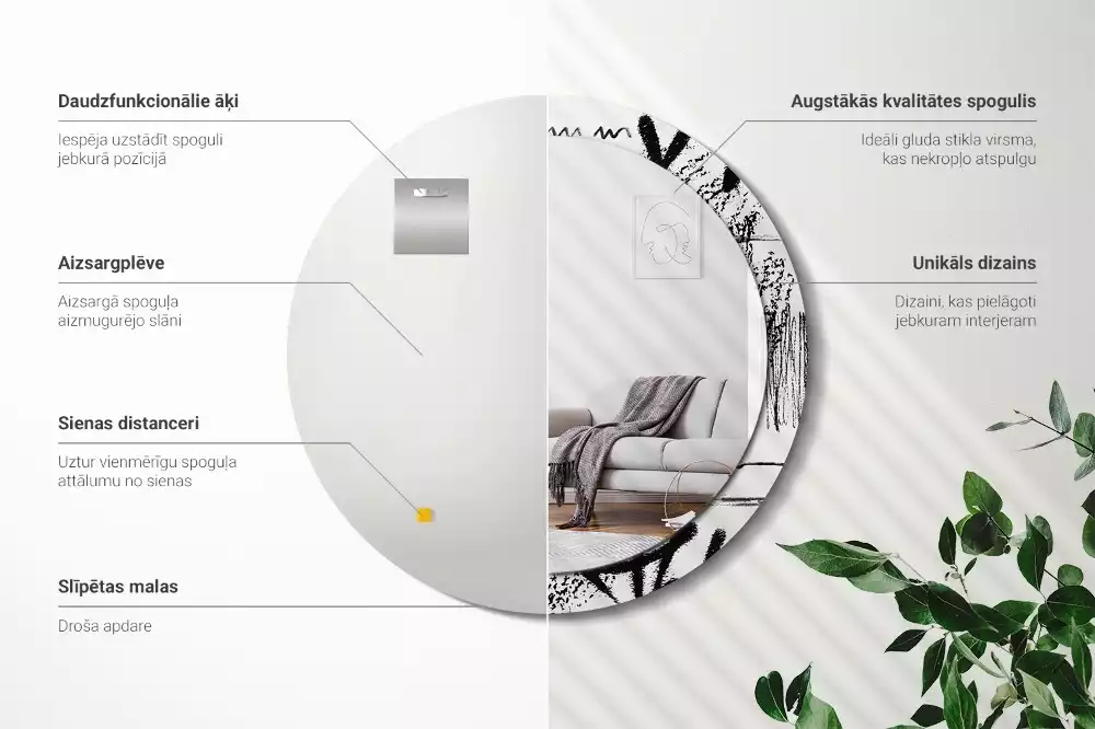 Espejo redondo estampado Patrón de grafiti