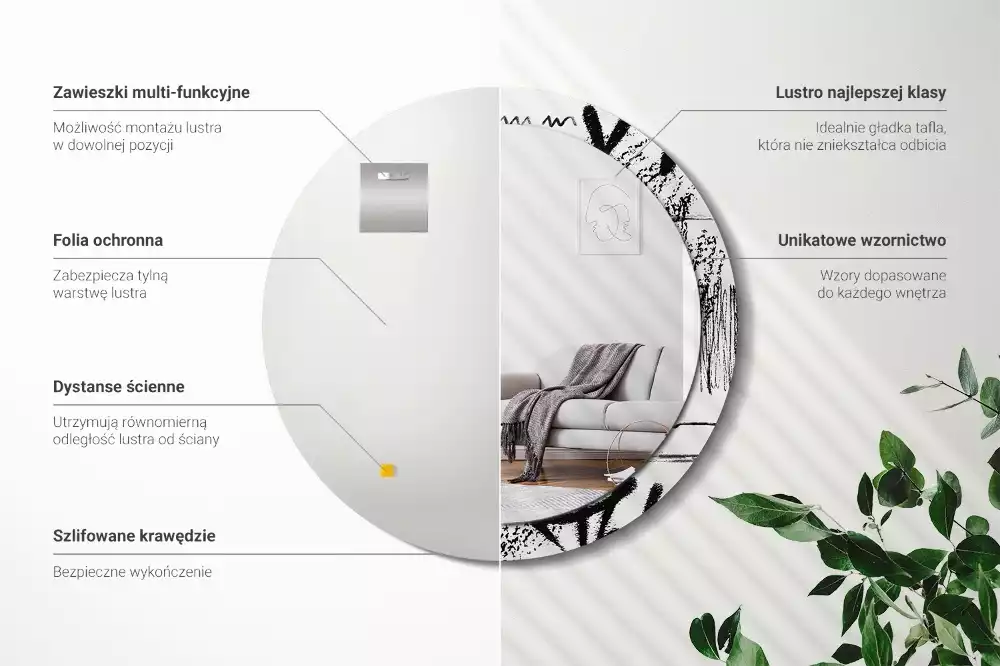 Espejo redondo estampado Patrón de grafiti