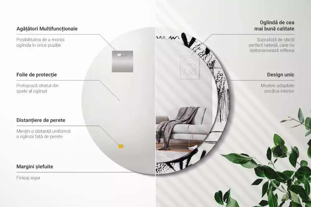 Espejo redondo estampado Patrón de grafiti