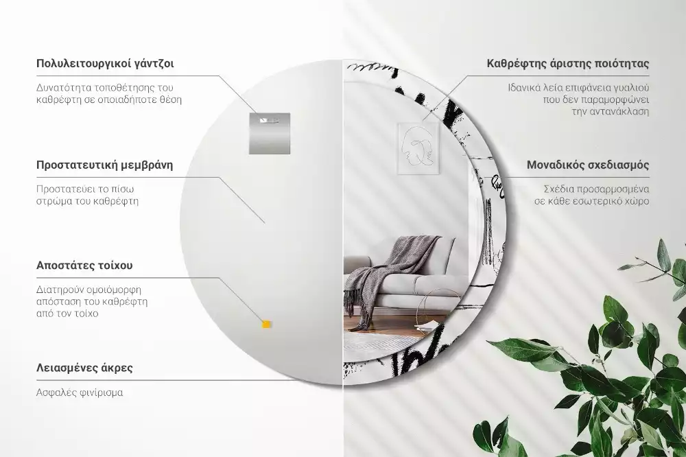 Espejo redondo estampado Patrón de grafiti