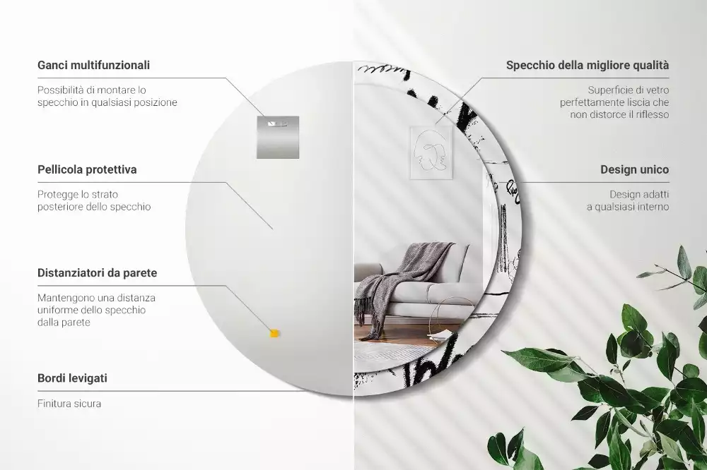 Espejo redondo estampado Patrón de grafiti