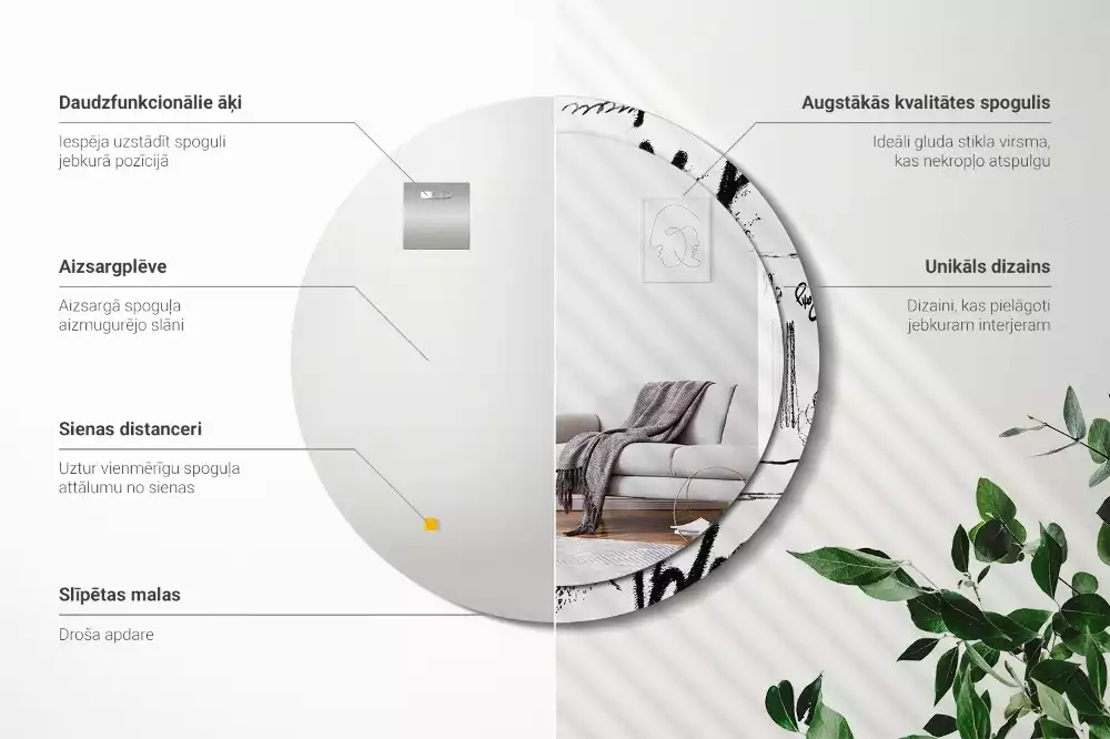 Espejo redondo estampado Patrón de grafiti