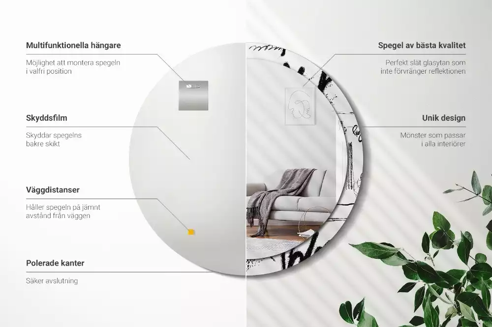 Espejo redondo estampado Patrón de grafiti