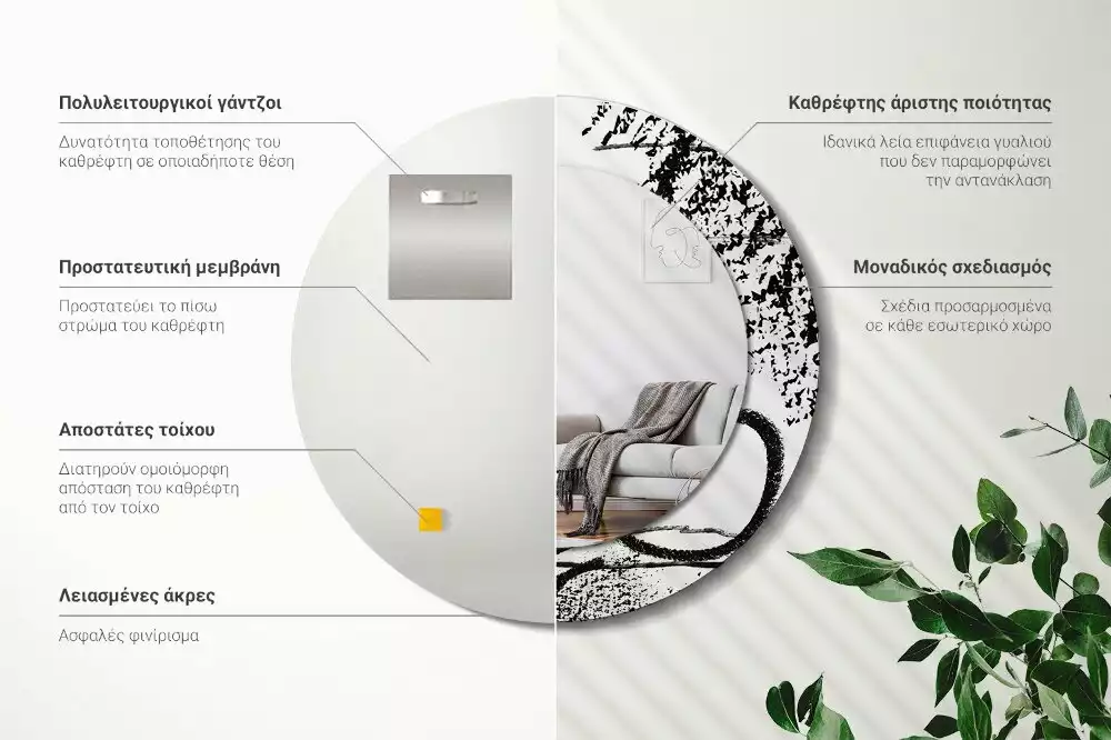 Espejo redondo estampado Patrón de grafiti