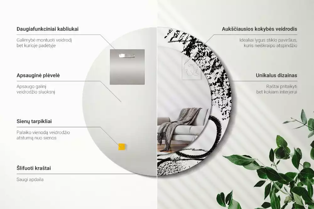 Espejo redondo estampado Patrón de grafiti