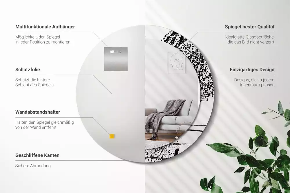 Espejo redondo estampado Patrón de grafiti