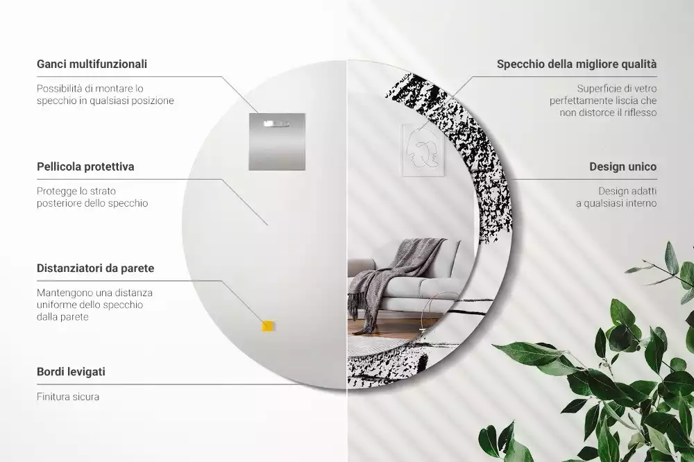 Espejo redondo estampado Patrón de grafiti