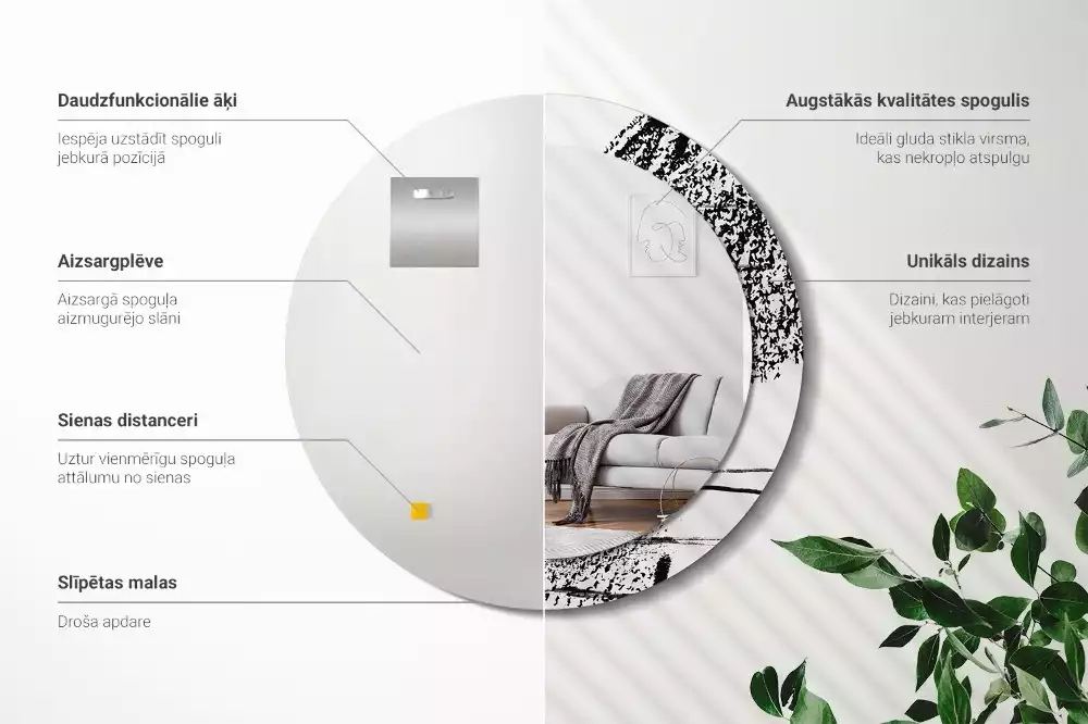 Espejo redondo estampado Patrón de grafiti