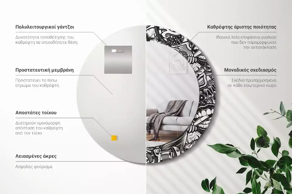 Espejo redondo con decoración Payasos de grafiti