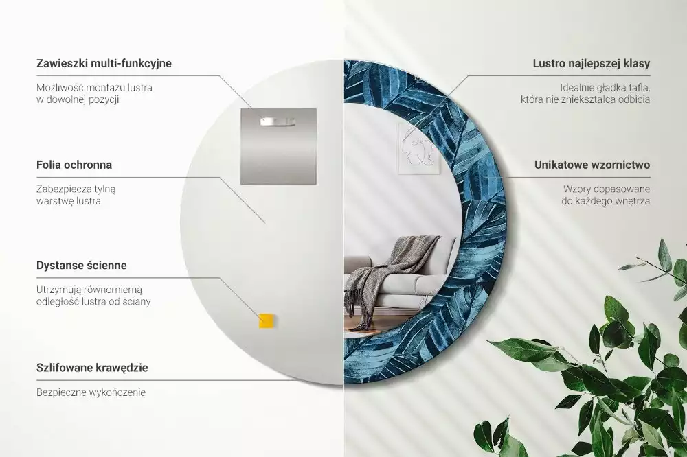 Espejo redondo estampado Hojas de la selva