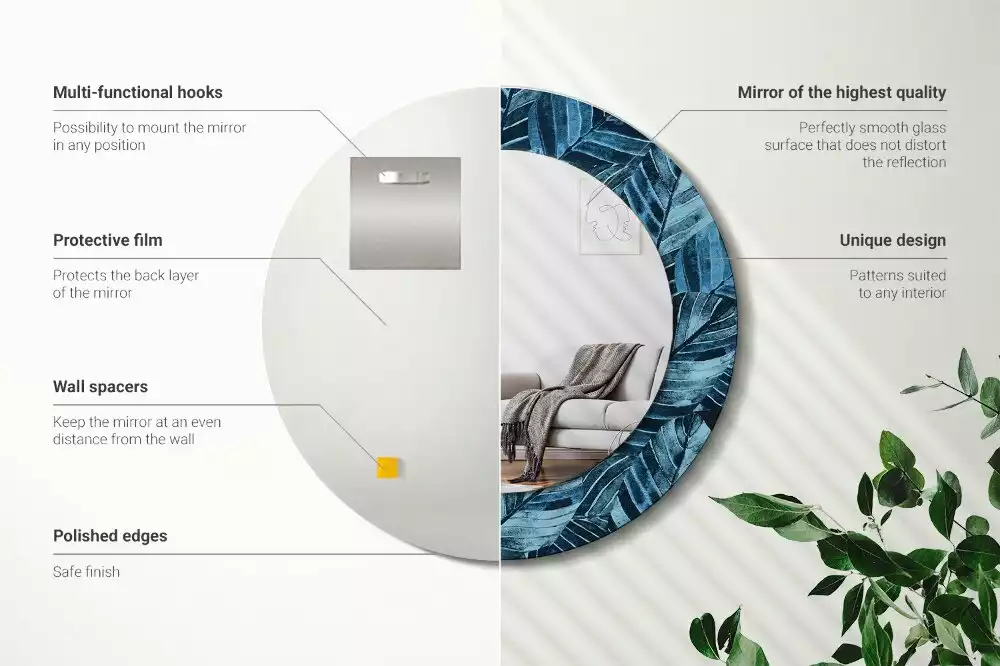 Espejo redondo estampado Hojas de la selva