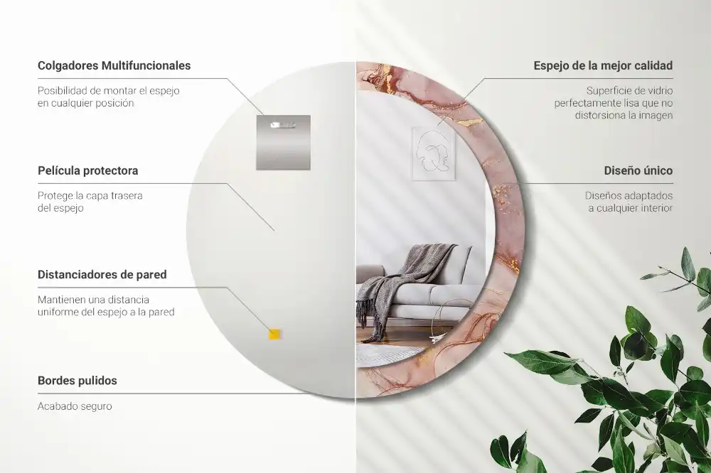 Espejo redondo estampado Fluido abstracto