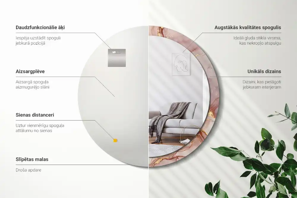 Espejo redondo estampado Fluido abstracto