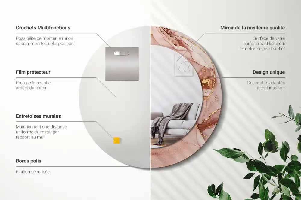 Espejo redondo estampado Fluido abstracto