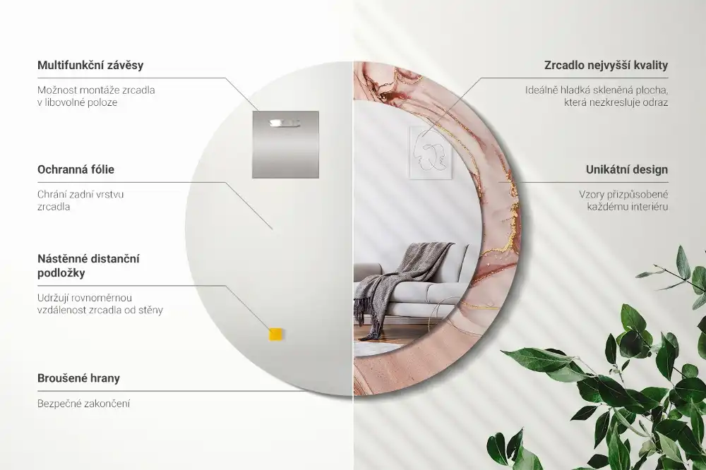 Espejo redondo estampado Fluido abstracto