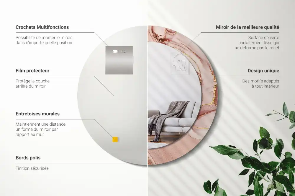 Espejo redondo estampado Fluido abstracto