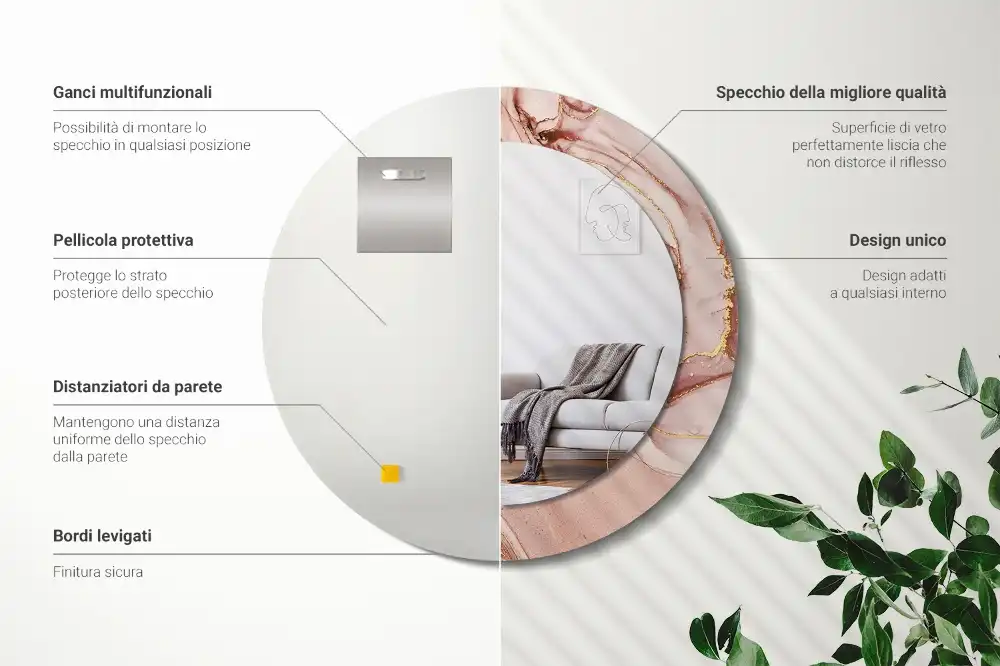 Espejo redondo estampado Fluido abstracto