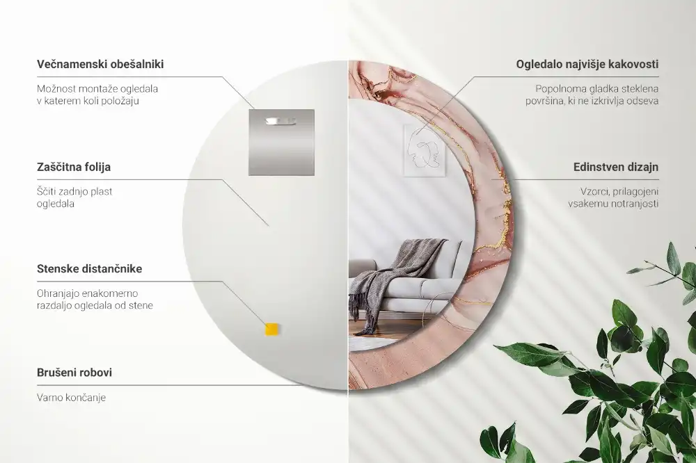 Espejo redondo estampado Fluido abstracto